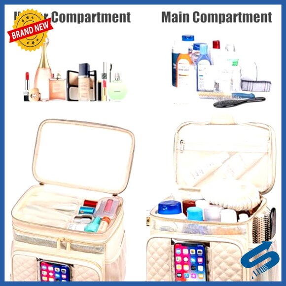 Elviros Leather Travel Toiletry Bag - Large Water-Resistant  Large Leather Toiletry Bag Water Resistant Hanging Travel Shower Caddy
